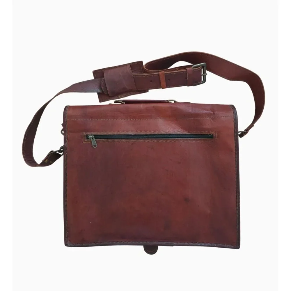 Vintage-Style Handmade Genuine Leather Messenger Travel Bag w/ Adjustable Strap